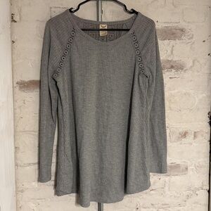 Faded Glory Charcoal Long Sleeve Tee with Eyelet Accents